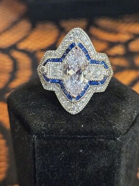 Blue Spinel Statement Ring 5.27 CTW Sterling Silver Size 8